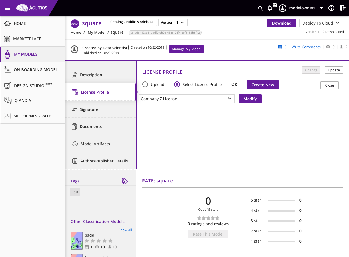 License Profile Selection - Choose existing Company Z License or create new profile