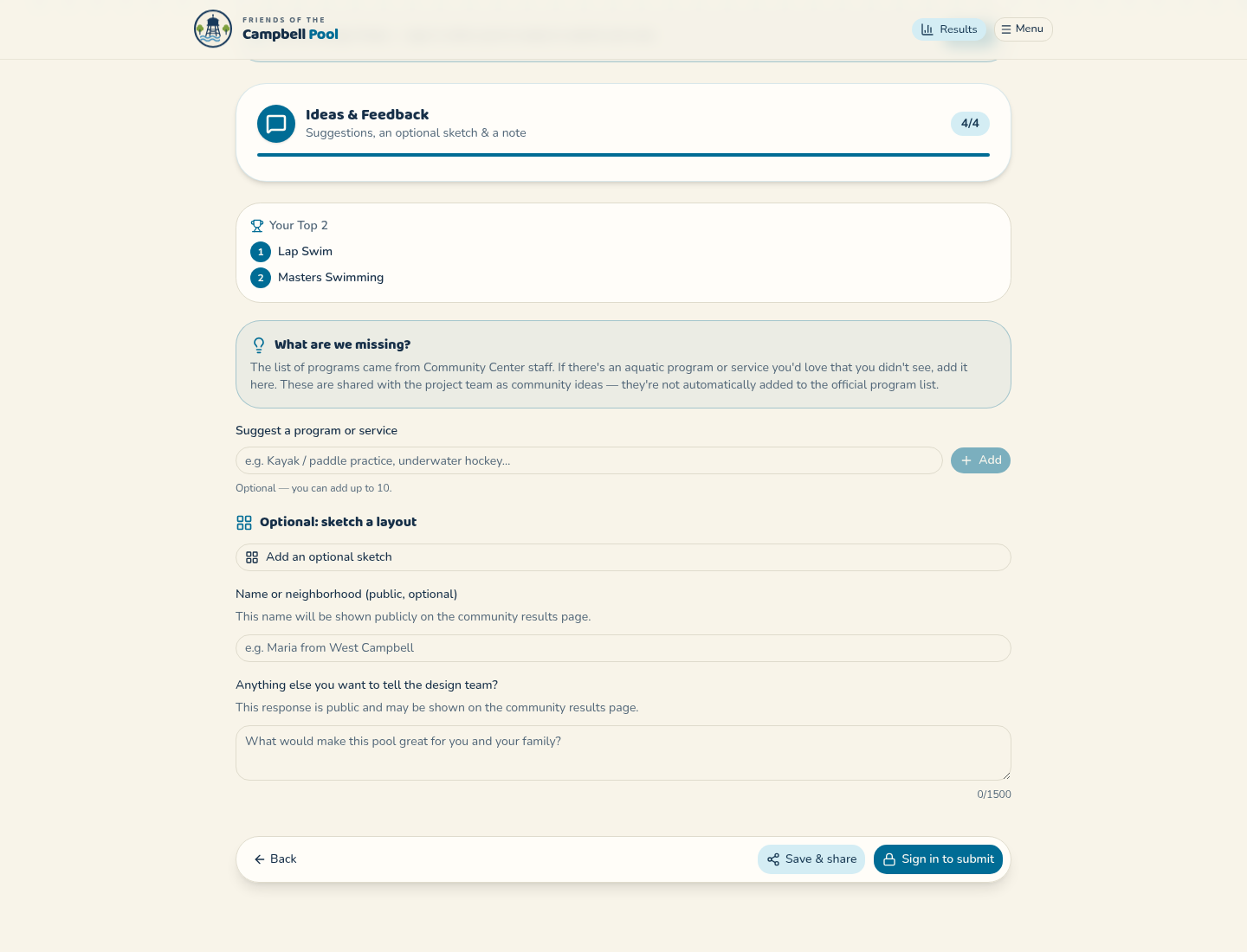 Community Ideas interface
