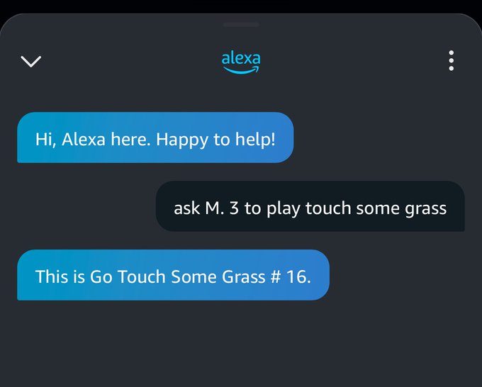 Alexa Voice Control - 'Ask M.3 to play touch some grass'