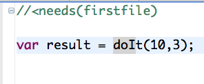 Intelligent Code Completion - VJET providing autocomplete for the doIt() function from referenced file
